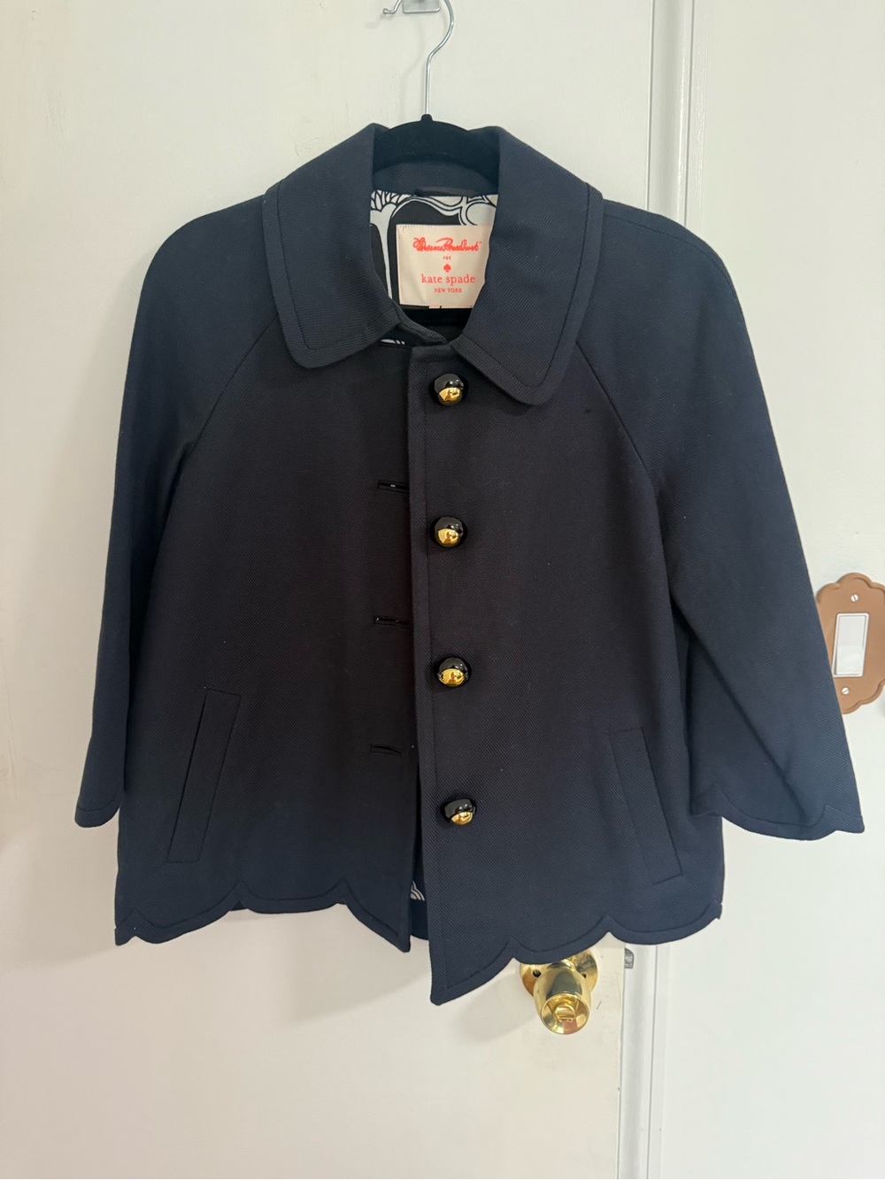 kate spade Navy Scalloped Edge Pea Coat with Gold Buttons